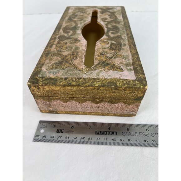 Mid-Century Italian Florentine Wooden Tissue Box Holder Handcrafted Decorative D - Picture 5 of 8